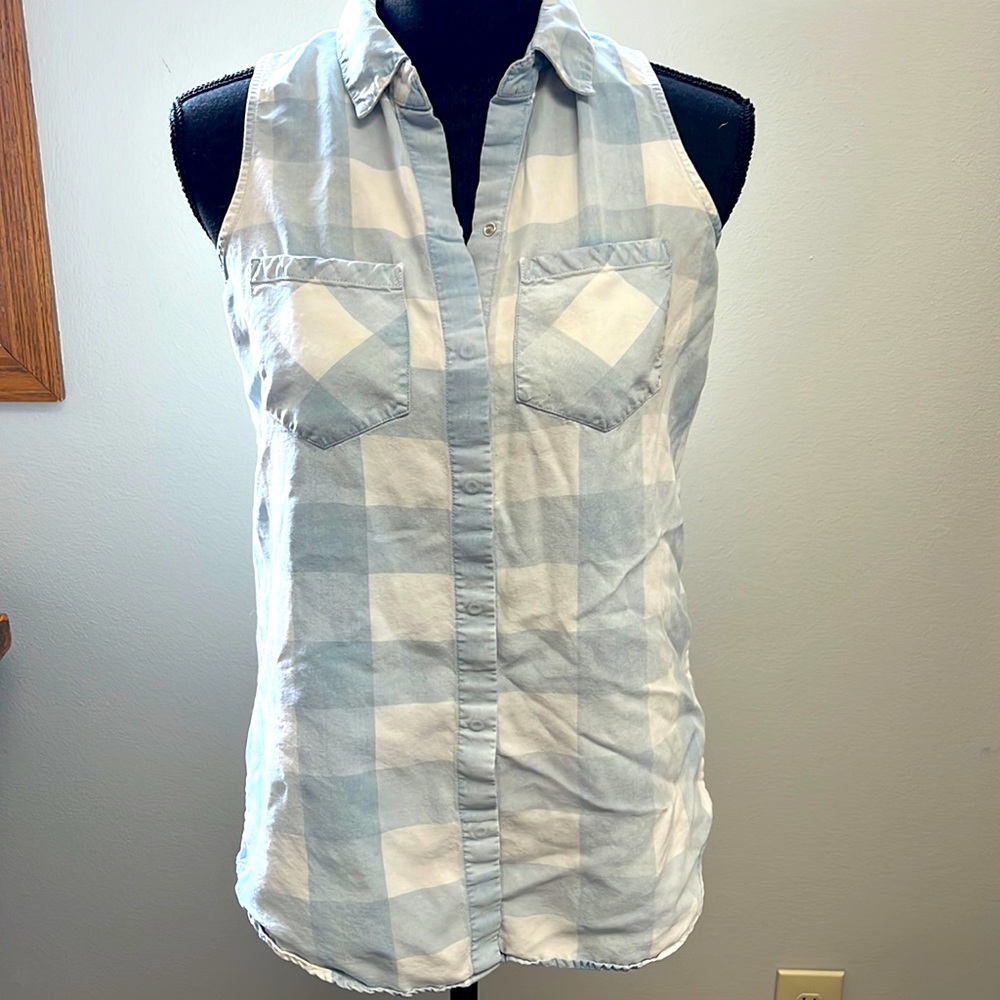 Button Up Plaid Tank Top